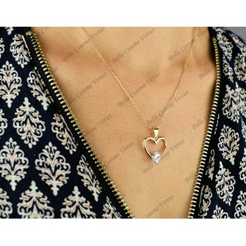 Solitaire heart necklace zirconium oxide GOLD plated 750 3 microns