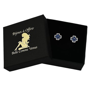 Boucles d'oreilles trèfle de coeurs oxydes de zirconium bleus roi Argent 925 Rhodié