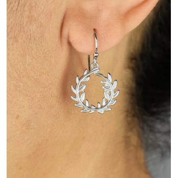 Boucles d'oreilles couronne de feuilles de laurier Argent 925 Rhodié