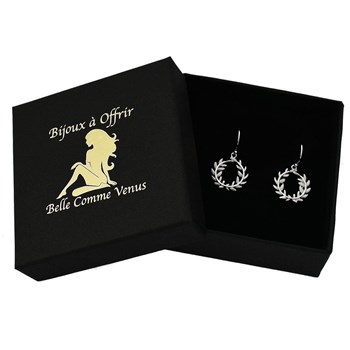 Boucles d'oreilles couronne de feuilles de laurier Argent 925 Rhodié