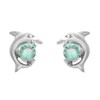 Boucles d'oreilles dauphin cristal bleu turquoise Argent 925 Rhodié - vue V1