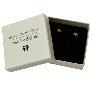 Boucles d'oreilles petit coeur émail rouge Argent 925 Rhodié