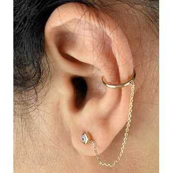Clip d'oreille earcuff avec chaînette pendante oxyde de zirconium Plaqué OR 750 3 microns