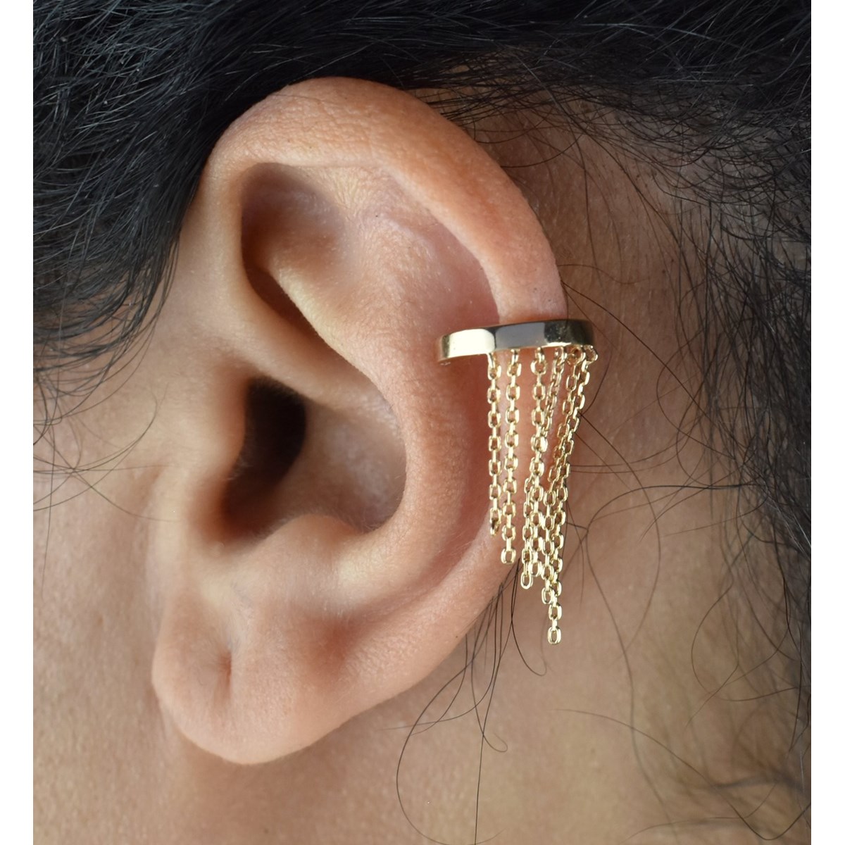 Clip d'oreille earcuff avec chaînettes pendantes Plaqué OR 750 3 microns - vue 3