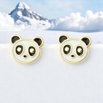 Boucles d'oreilles panda émail coloré Plaqué or 750 3 microns