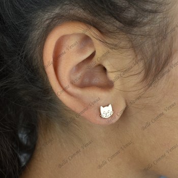 Boucles d'oreilles tête de chat Plaqué OR 750 3 microns