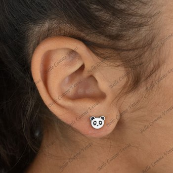 Boucles d'oreilles panda émail coloré Argent 925 Rhodié