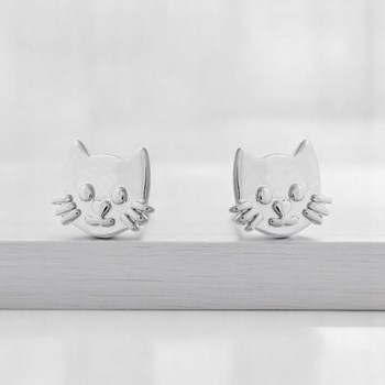 Boucles d'oreilles tête de chat Argent 925 Rhodié