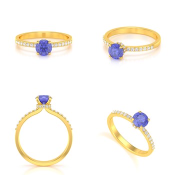 Bague ADEN Or 585 Jaune Tanzanite et diamants 2.4grs