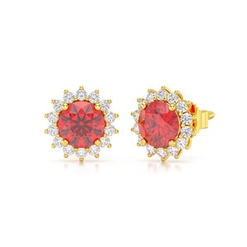 Boucles d'oreilles ADEN Or 585 Jaune Rubis et Diamant 2.61grs