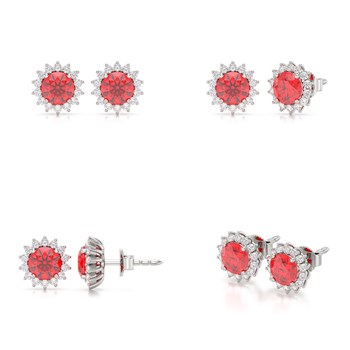 Boucles d'oreilles ADEN Or 585 Blanc Rubis et Diamant 2.61grs