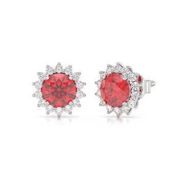 Boucles d'oreilles ADEN Or 585 Blanc Rubis et Diamant 2.61grs