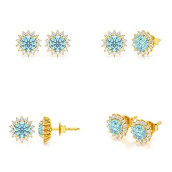Boucles d'oreilles ADEN Or 585 Jaune Aigue-Marine et Diamant 2.61grs