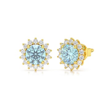 Boucles d'oreilles ADEN Or 585 Jaune Aigue-Marine et Diamant 2.61grs