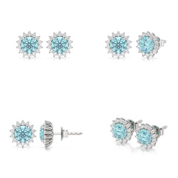 Boucles d'oreilles ADEN Or 585 Blanc Aigue-Marine et Diamant 2.61grs