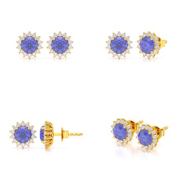 Boucles d'oreilles ADEN Or 585 Jaune Tanzanite et Diamant 2.61grs