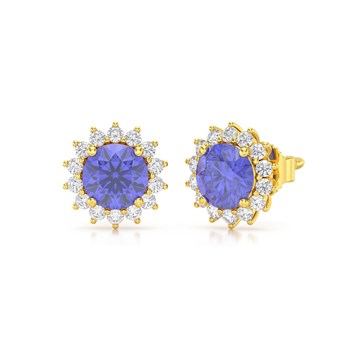 Boucles d'oreilles ADEN Or 585 Jaune Tanzanite et Diamant 2.61grs