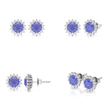 Boucles d'oreilles ADEN Or 585 Blanc Tanzanite et Diamant 2.61grs