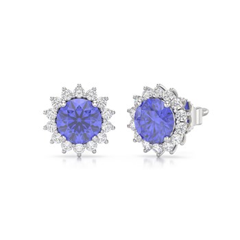 Boucles d'oreilles ADEN Or 585 Blanc Tanzanite et Diamant 2.61grs