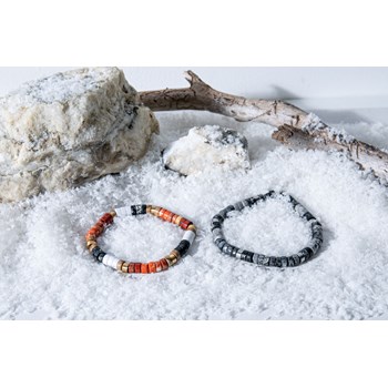 Bracelet Perles Heishi Turquoise Blanche Jaspe Noir Et Orange Serpeggiante