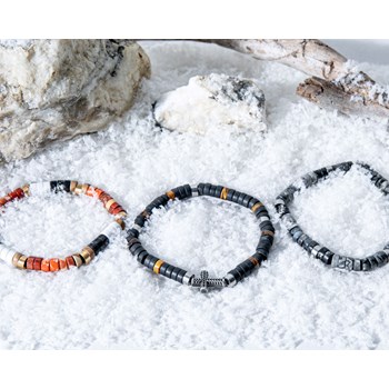 Bracelet Perles Heishi Turquoise Blanche Jaspe Noir Et Orange Serpeggiante