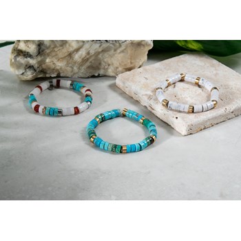 Bracelet Perles Heishi Turquoise Jaspe Blanc Rouge Paysage
