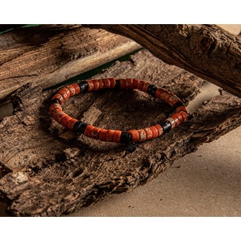 Bracelet Perles Heishi Jaspe Orange Agate Noire