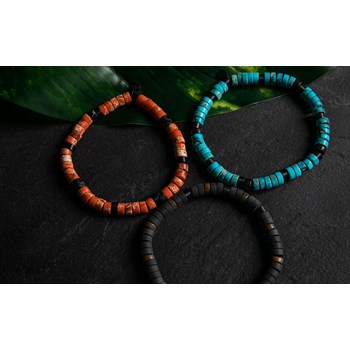 Bracelet Perles Heishi Jaspe Orange Agate Noire