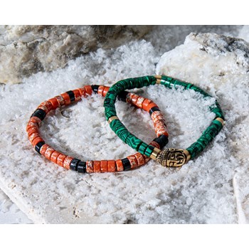 Bracelet Perles Heishi Jaspe Orange Agate Noire