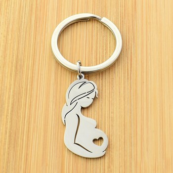 Pregnant woman silver heart key ring