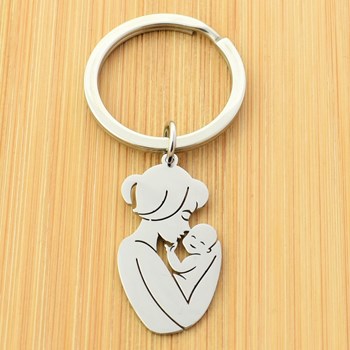 Silver mother and child key ring