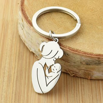 Silver mother and child key ring