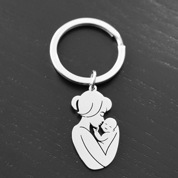 Silver mother and child key ring