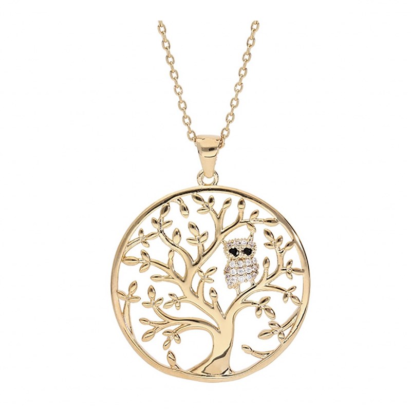 Collier Arbre de vie & chouette - Plaqué or