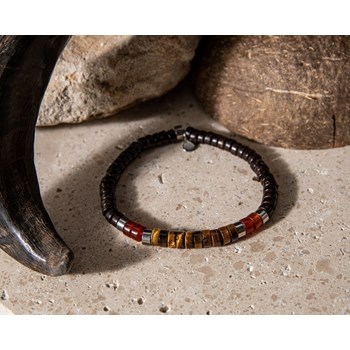 Bracelet Perles Heishi Agate Noire Et Agate Rouge