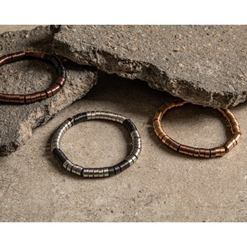 Bracelet Heishi Métal Série Acier Et Noir Mat