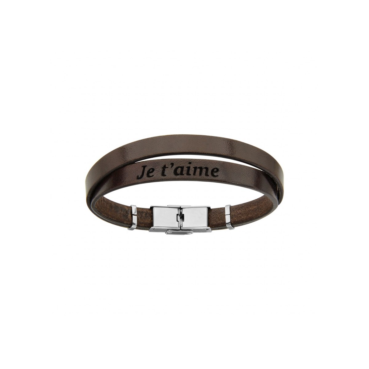 Bracelet Cuir marron - Je t'aime