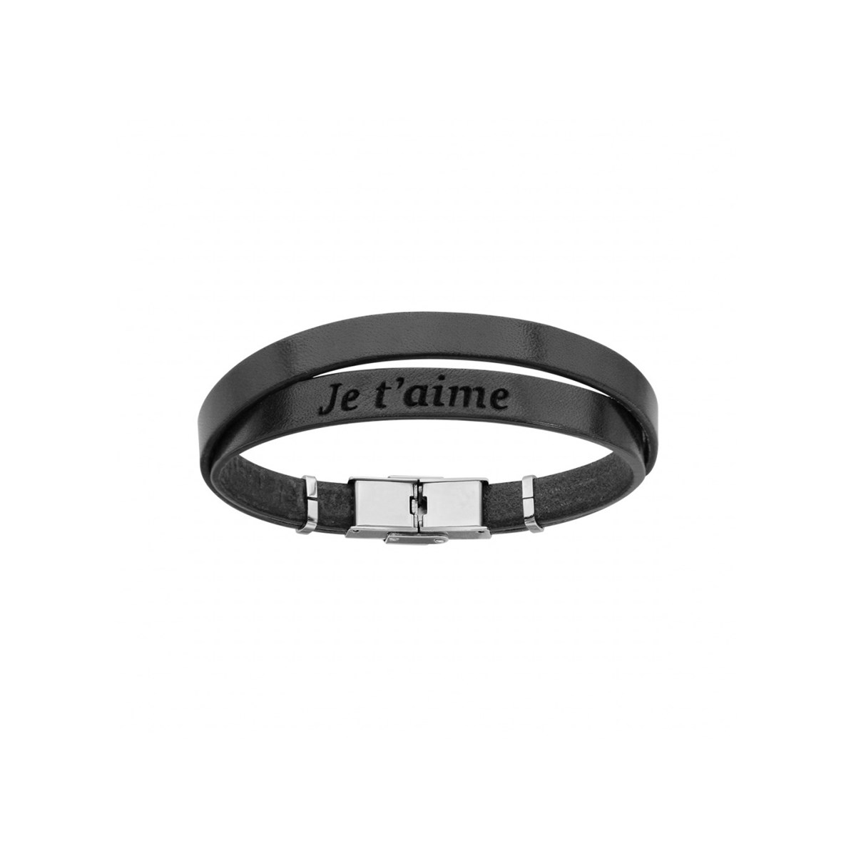 Bracelet Cuir noir - Je t'aime