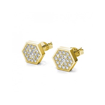 Boucles d'oreilles Hexagon - Doré et Cristal
