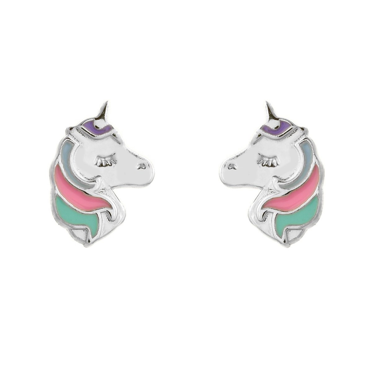 Boucles d'oreilles tête de licorne émail coloré Argent 925 Rhodié