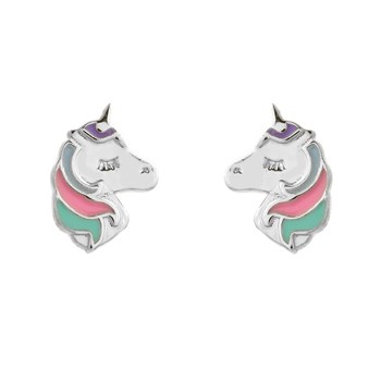 Boucles d'oreilles tête de licorne émail coloré Argent 925 Rhodié
