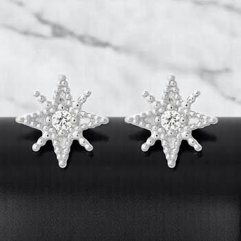 Boucles d'oreilles étoile à 8 branches oxyde de zirconium Argent 925 Rhodié