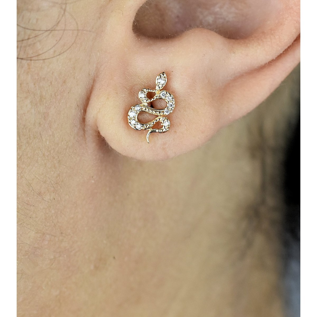 Boucles d'oreilles serpent serti d'oxydes de zirconium Plaqué OR 750 3 microns - vue 3