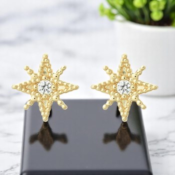 Boucles d'oreilles étoile à 8 branches oxyde de zirconium Plaqué OR 750 3 microns