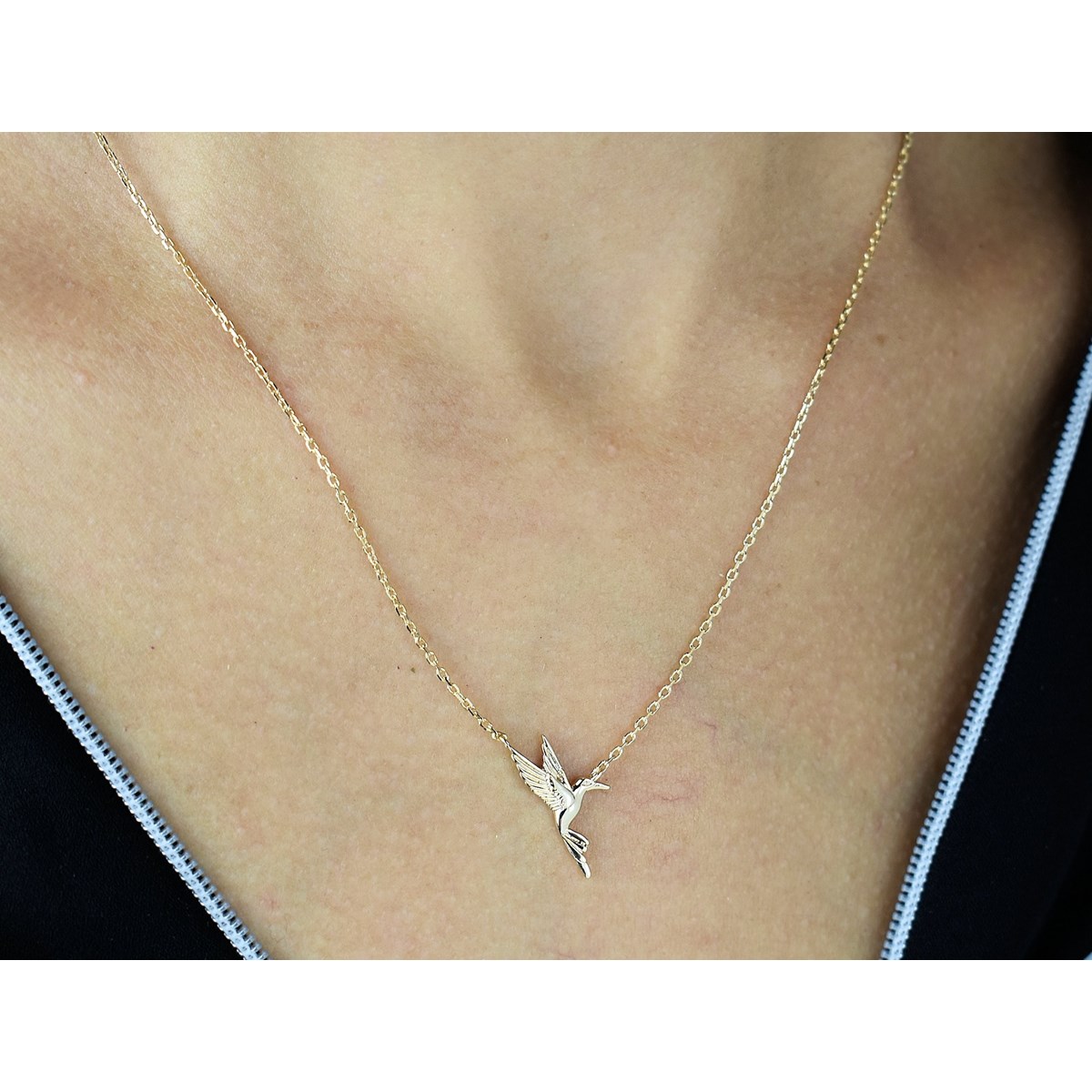 Collier oiseau colibri Plaqué OR 750 3 microns - vue 2