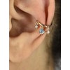 Clip d'oreille earcuff 3 oxydes de zirconium pendants central bleu Plaqué OR 750 3 microns - vue V2