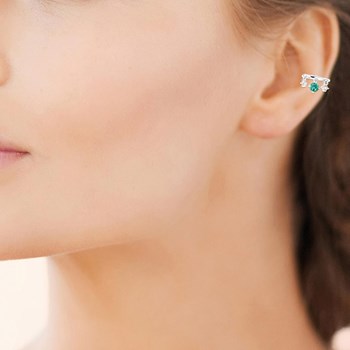 Clip d'oreille earcuff 3 oxydes de zirconium pendants central vert Argent 925 Rhodié
