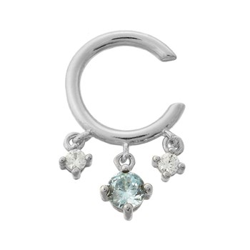 Bague d'oreille 3 oxydes de zirconium pendants central bleu Argent 925 Rhodié