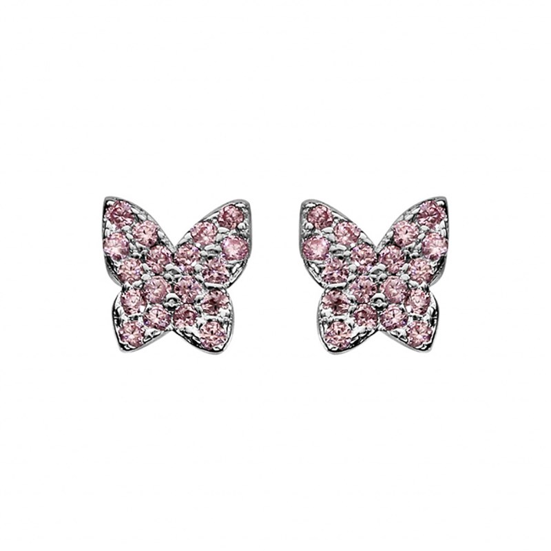 Boucles d'oreilles Papillon rose - Argent