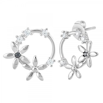 SC Crystal flower earrings with genuine black diamond